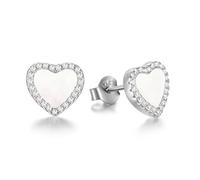 Evensee Orecchini Cuore Madreperla Bianca Argento 925,Rodiati Ipoallergenici Senza Nichel Simboli d'amore,Regalo San Valentino Battesimo Comunione
