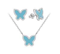Evensee Set Orecchini e Collana Argento 925 Farfalle Azzurro Turchese