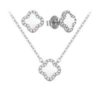 Evensee Set Orecchini e Collana Quadrifoglio Argento 925 con Madreperla, Gioielli Ipoallergenici con Rodio, Regalo per Lei Natale Compleanno Festa della Mamma
