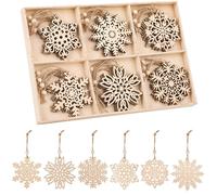 Event Decor Shop 24 decorazioni in legno MDF a forma di fiocco di neve, ornamenti artigianali da appendere all'albero di Natale, decorazioni rustiche per le vacanze, progetti artigianali, etichette
