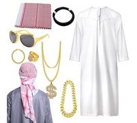 Eventerde Abiti arabi, costume arabo degli uomini,Costume degli uomini mediorientali con un lungo copricapo tunica - Novità adulti saudita veste la fascia per i giovani, gli adolescenti,