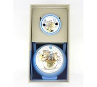 Eventi Set Porta Ciuccio e Pinza con Orso sulla Luna, Blu e Argento, Decorato con Stelle