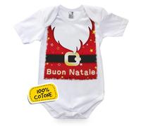 evenue Body Neonato Neonata Il Mio Primo Natale in Cotone Manica Corta Unisex, Made in Italy, Idee Regalo Nascita Personalizzato per Bimbo E Bimba, Illustrazione Originale Vestito di Babbo