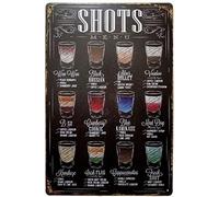 Eveokoki Shots Menu Retro Vintage Metallo Targa Poster Art Pub Bar Decor 14 x 20 cm