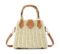 EVEOUT Borsa a Tracolla Rattan Donna Estate Boho Chic Borsa a Cesto Paglia con Manico in Bambù Borsetta Vimino Intrecciato per Spiaggia