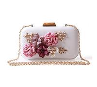 EVEOUT Borsa da sposa con perline fiore perline per spose,Borsa a mano da donna in pelle borsa da festa per donna, Bianco (senza manico, rivestimento in raso superiore), Taglia unica, Taglia unica