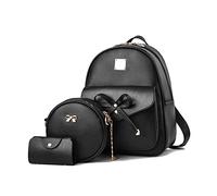 EVEOUT Borse a zaino per Donna pelle sintetica Fiocco zaini alla moda Sacchetti di scuola 3 set Zaini per ragazze nero