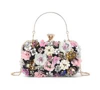 EVEOUT Pochette 3D a Fiori Donna Elegante Clutch da Sera con Catena e Maniglia Borsa Formale con Cristallo per Festa Matrimonio Ballo