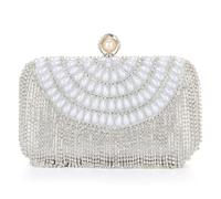 EVEOUT Pochette di Strass Perle per Donne Elegante Borsetta Feste con Nappe di Strass Clutch da Sera con Catena Borsa a tracolla per Festa Matrimonio