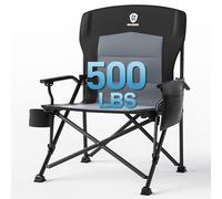 EVER ADVANCED XXL Sedia da campeggio pieghevole in acciaio nero con tasca laterale e portabicchieri, Capacità di carico 230KG, Larghezza seduta 62cm, Outdoor