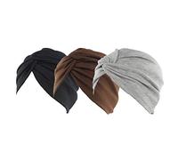 Ever Fairy 3 Pezzi chemioterapia Cancro Cotone Beanie Cappello Elastico Sonno Turban Caps Head Wrap cap Capello Perdita di Capelli per Donne Headwear Stil A (Schwarz + dunkler Kaffee + Grau)
