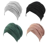 Ever Fairy Sciarpa a turbante per la testa, da donna africana, morbida, lunga, scialle, capelli bohémien, fascia elastica, Set 2-nero+grigio+verde scuro+kaki, Taglia Unica