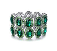 EVER FAITH Bracciale da donna con strass e cristallo art deco, sposa, elastico, colore verde smeraldo, argento, Cristallo