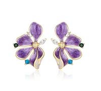 EVER FAITH Chunky Gold Statement Orecchini da donna sezionati fiore foglia grandi orecchini esagerati metallo colorato CZ Trendy, Cristallo Smalto