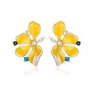 EVER FAITH Chunky Gold Statement Orecchini da donna sezionati fiore foglia grandi orecchini esagerati metallo colorato CZ Trendy, Cristallo Smalto