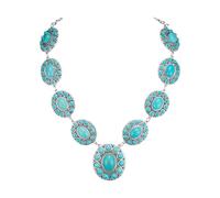 EVER FAITH Collana da donna blu turchese ovale occidentale turchese collane vintage stile boho chunky collare gioielli da donna