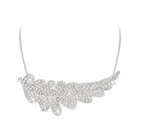 EVER FAITH Collana grande con bavaglini a forma di piuma, da donna, stile vintage, boho con strass, cristallo art deco, argento, per l'estate, la spiaggia, le vacanze