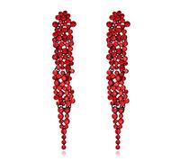EVER FAITH Cristalli austriaci Art Deco Statement Orecchini, Banchetto Prom Long Chandelier Orecchini pendenti pendenti da donna Rosso Nero-fondo