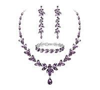 EVER FAITH Marquise Cristallo Set di Gioielli per la Sposa, Splendida Collana di Strass a Forma di Foglia, Orecchini Pendenti e Bracciale da Tennis Viola Argento Fondo