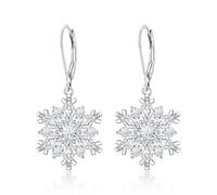 EVER FAITH Marquise Cubic Zirconia Dainty Dangle Snowflake Orecchini a cerchio in argento Sterling 925, per feste, Natale, vacanze, Zirconia cubica