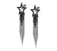 EVER FAITH Orecchini a forma di stella con nappa, in cristallo, a cascata di perle, con frange, pendenti, per donne, matrimoni, feste, gioielli, colore argento chiaro, 9.8 cm x 2.9 cm, Cristallo