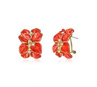 EVER FAITH Orecchini di festa, bigiotteria placcata oro 18k Bianco Cristallo Arancione-Rosso Smalto Foglie Fiore Omega Indietro Cerchio per donne Ragazze Adolescenti
