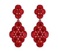 EVER FAITH Orecchini Donna da sposa Rombo Rhinestone cristallo Hollow Lampadario Pendente Rosso