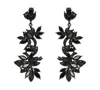 EVER FAITH Orecchini in stile Art Deco vintage, orecchini pendenti in piombo floreale con cristalli di strass e smalto Nero