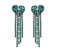 EVER FAITH Orecchini pendenti con cuore d'amore per Donne Ragazze, Chandelier con cristalli di strass verdi e nappe a