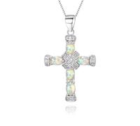 EVER FAITH Ottobre pietra portafortuna creato ovale a forma di opale collana per le donne ragazze, classica croce ciondolo scatola per la festa della mamma bianco rosa oro tono, Zirconia