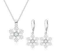 EVER FAITH Set di collana e orecchini a forma di fiocco di neve, con zirconi trasparenti e scintillanti, con chiusura a incastro, in argento Sterling 925, regalo di Natale