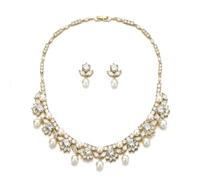 EVER FAITH Set di gioielli da sposa con splendida zirconia cubica in finta perla bianca elegante fiore sposa prom choker collana orecchini da donna, Zirconia cubica Perla simulata, Zirconia cubica