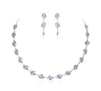 EVER FAITH Set di gioielli marquise cubic zirconi febbraio pietra portafortuna fiore cluster collana orecchini set per donna viola tono argento per feste, Zirconia cubica, Nessuna preziosa