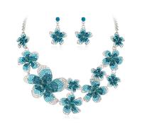 EVER FAITH Set di gioielli vintage a forma di fiore per donna smaltato strass cristallo floreale collana goccia orecchini boho estate spiaggia collane set per matrimonio prom party, cristallo Smaltato