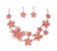 EVER FAITH Set di gioielli vintage a forma di fiore per donna smaltato strass cristallo floreale collana goccia orecchini boho estate spiaggia collane set per matrimonio prom party, cristallo Smaltato