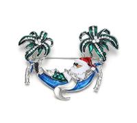 EVER FAITH Spilla di Babbo Natale con cristallo carino verde Hawaii Palm Tree Xmas Santa spilla per i vestiti di Natale gioielli regalo accessori, Smaltato Cristallo