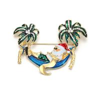 EVER FAITH Spilla di Babbo Natale con cristallo carino verde Hawaii Palm Tree Xmas Santa spilla per i vestiti di Natale gioielli regalo accessori, Smaltato Cristallo