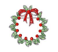 EVER FAITH Spilla Gioiello, Cristallo Flora Le Foglie Corona Fiocco a Nastro Pin Rosso w/Verde Argento-Fondo