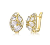 EVER FAITH Zirconia cubica Fashion Huggie Cerchio Orecchini da donna, splendidi orecchini Art Deco Ovalee a perno per ragazze Trasparente 14K Oro fondo