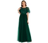 Ever-Pretty Abiti da Ballo Maniche Corte Linea ad A Stile Impero Lungo Tulle Donna Verde Scuro 44