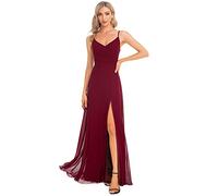 Ever-Pretty Abiti da Cerimonia Maxi con Scollo a V e Cinturino a Spaghetti Senza Maniche Abito da Damigella d'Onore con Spacco Borgogna 44