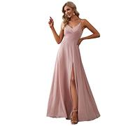 Ever-Pretty Abiti da Cerimonia Maxi con Scollo a V e Cinturino a Spaghetti Senza Maniche Abito da Damigella d'Onore con Spacco Dusty Rose 42