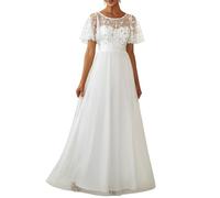 Ever-Pretty Abiti da Cerimonia Stile Impero Maniche Corte Linea ad A Elegante Scollo a Rotondo Donna Tulle 00904