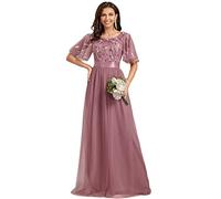 Ever-Pretty Abiti da Cerimonia Stile Impero Maniche Corte Linea ad A Elegante Scollo a Rotondo Donna Tulle 00904