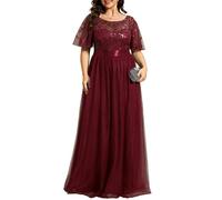Ever-Pretty Abiti da Cerimonia Stile Impero Maniche Corte Linea ad A Elegante Scollo a Rotondo Donna Tulle Borgogna 50