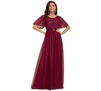 Ever-Pretty Abiti da Cerimonia Stile Impero Maniche Corte Linea ad A Elegante Scollo a Rotondo Donna Tulle Borgogna 50