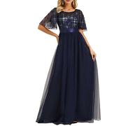 Ever-Pretty Abiti da Cerimonia Stile Impero Maniche Corte Linea ad A Elegante Scollo a Rotondo Donna Tulle 00904