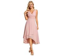 Ever-Pretty Abiti da Cerimonia Vestito Donna Linea A con Scollo a V Vestito Elegante Estivo Chiffon Midi Senza Maniche Rosa 40