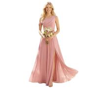 Ever-Pretty Abiti da Damigella Collo Asimmetrico Maniche Corte Chiffon Maxi Gonna Svasata Dusty Rose 42