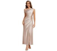 Ever-Pretty Abiti da Damigella Collo Asimmetrico Maniche Corte Satin Maxi Linea Dritta Champagne 48